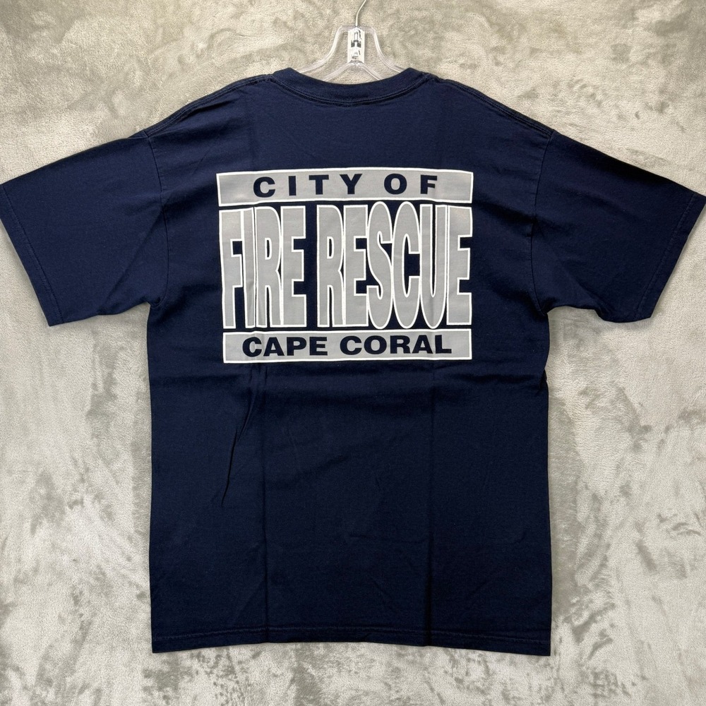 Gildan Cape Coral Florida Fire Rescue Pocket T-Shirt Mensβ Large Navy Blue L - Picture 2 of 7